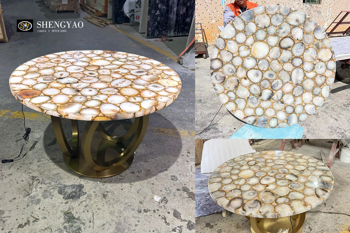 solid surface backlit white agate dining table