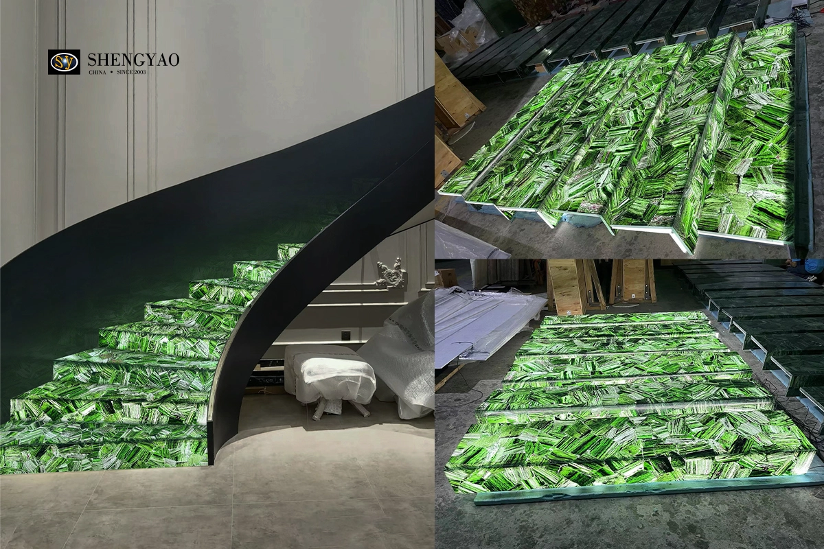Green Translucent Semi Precious Stone Slab 