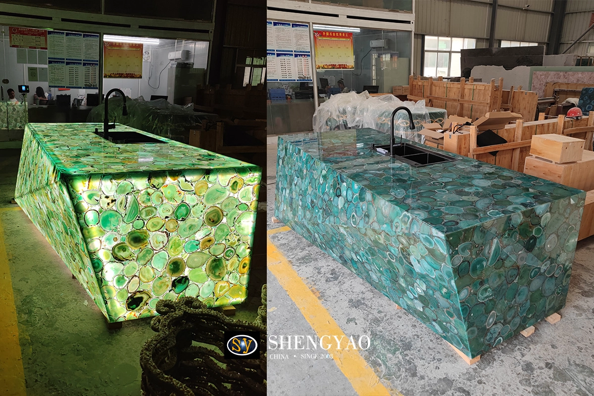 backlit semi precious stone bar countertop