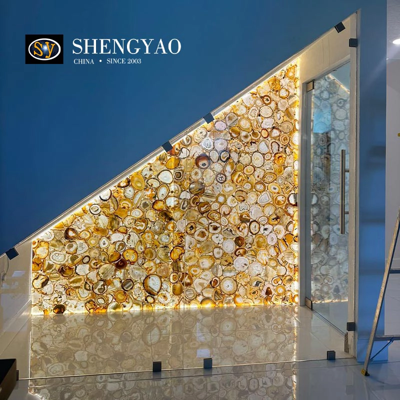 Case Introduction of Brown Agate Slab with Translucent Design for Backlit Background Walls