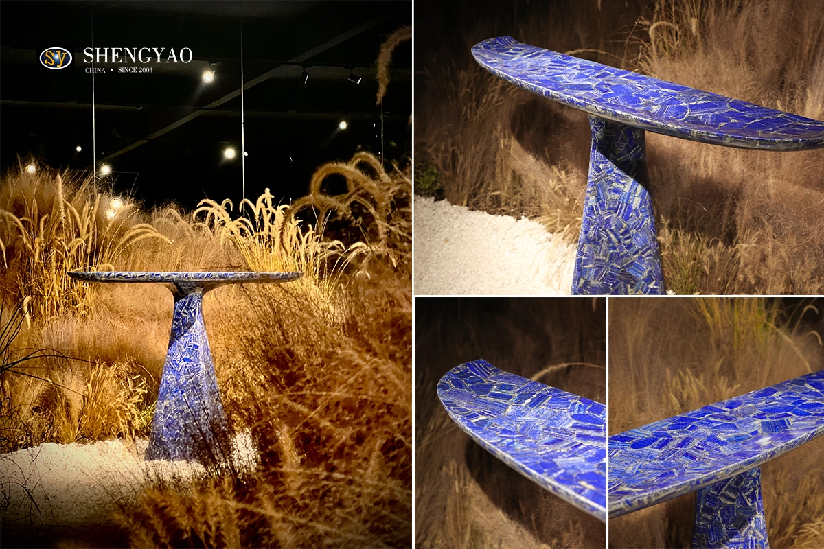 semi precious stone lapis lazuli console table