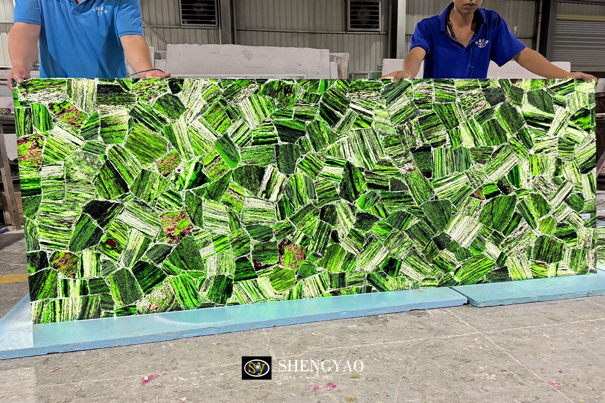 green backlit semi precious stone slab