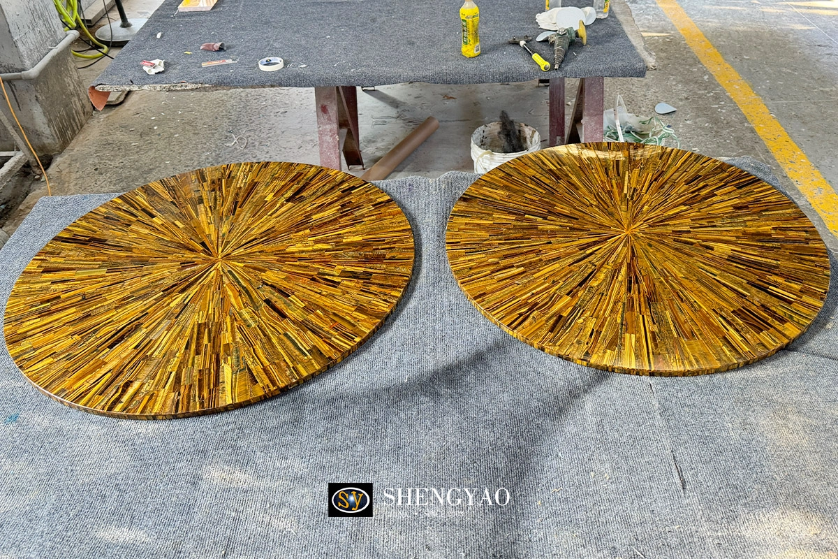 yellow tiger eye stone round table top