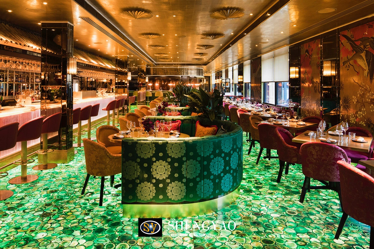 backlit green agate flooring