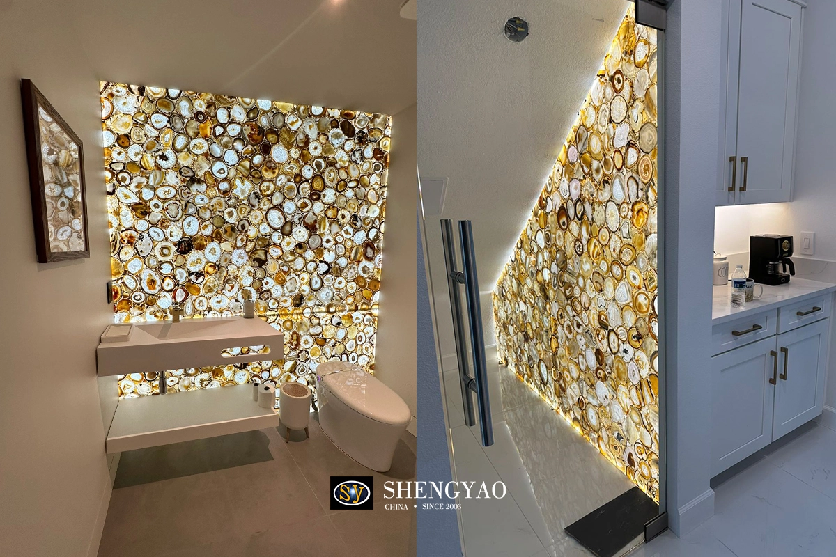 backlit brown agate stone slab