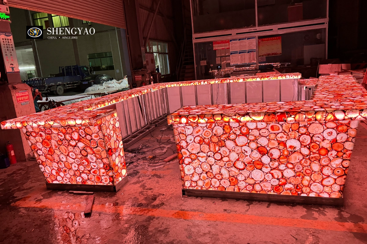 backlit translucent agate stone bar counter