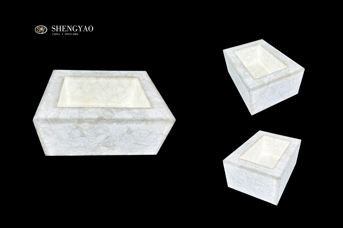 backlit white crystal quartz washbasin sink