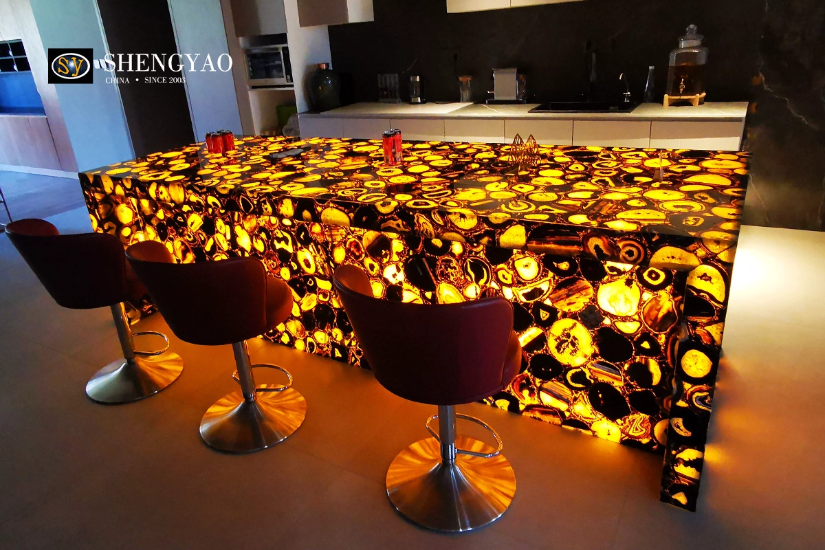 black agate backlit bar counter