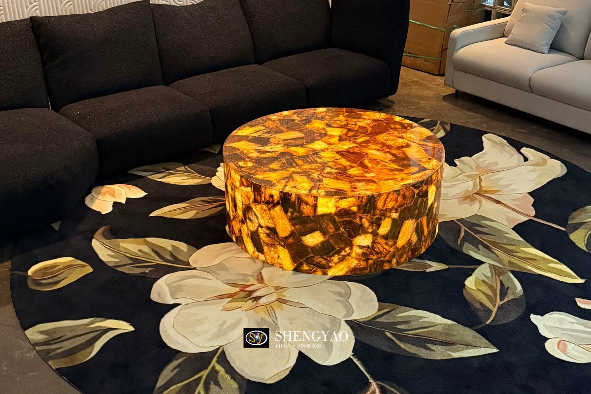 backlit yellow crystal citrine translucent center table