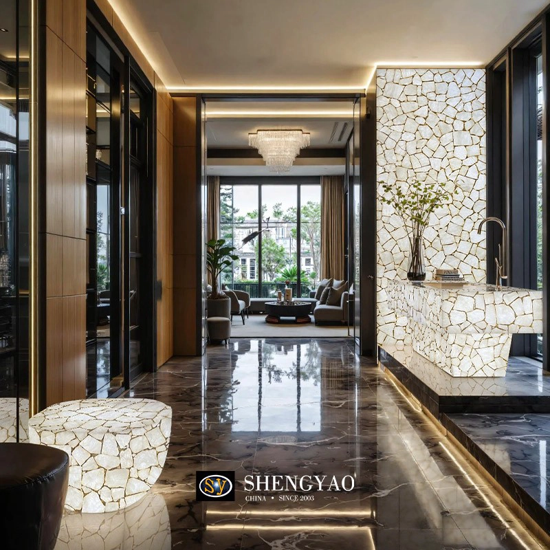 Translucent White Crystal Is Used For Walls, Island And Furniture