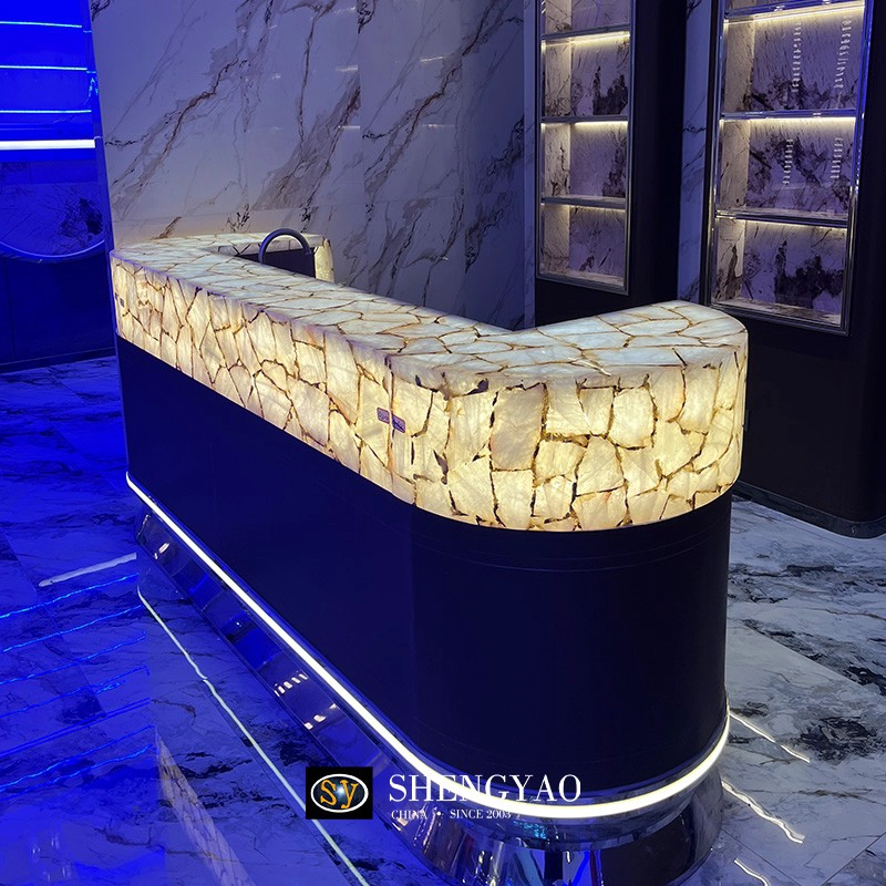 Natural White Crystal Translucent Bar Counter,Clear Quartz Backlit Reception Desk