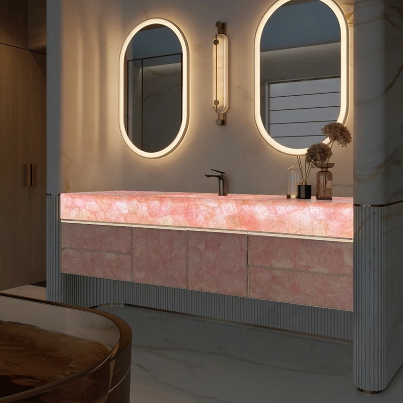 Translucent Rose Quartz Vanity Countertop for Luxury Bathroom Decoration