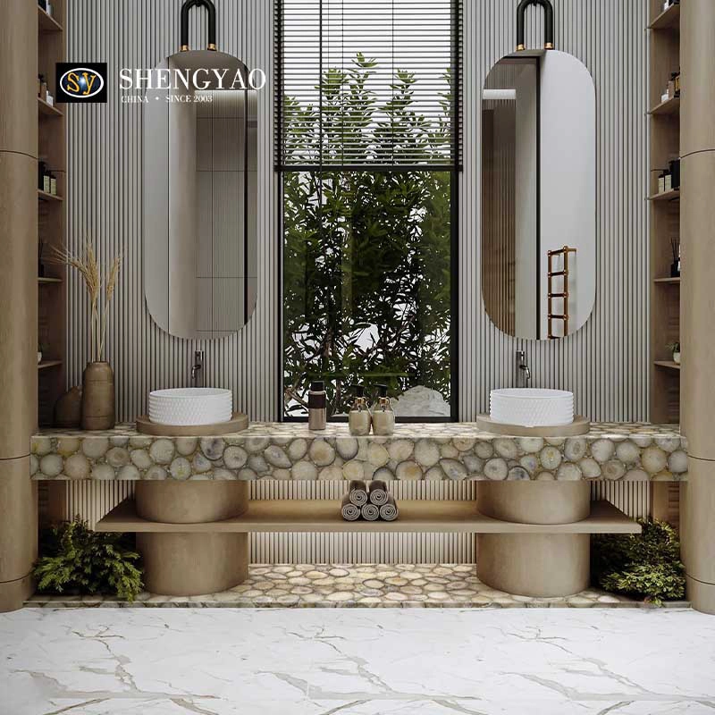 Luxury Bathroom White Agate Stone Vanity Countertop