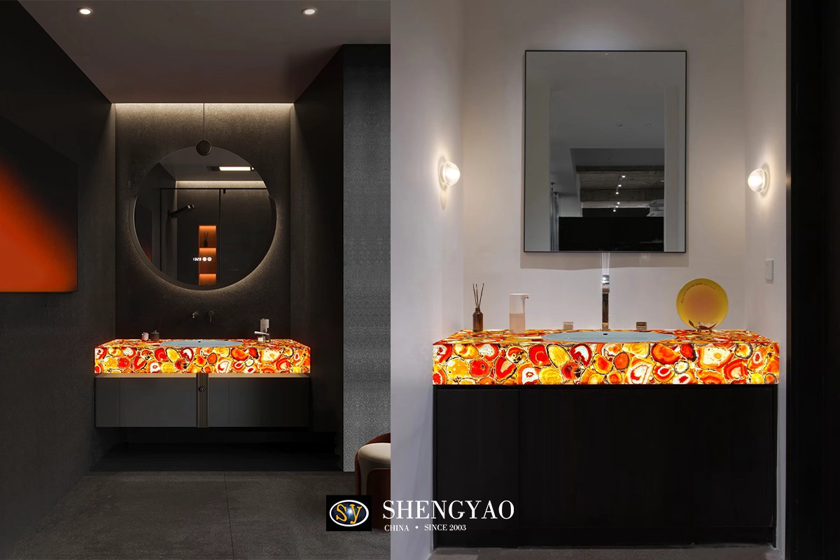 backlit red agate stone washbasin