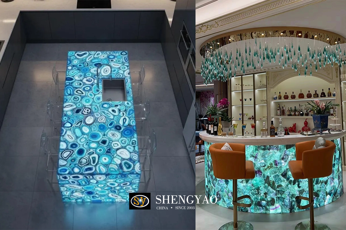 semi precious stone Backlit Kitchen Island and Countertop