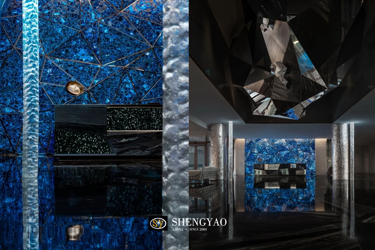 backlit semi precious stone slab background wall