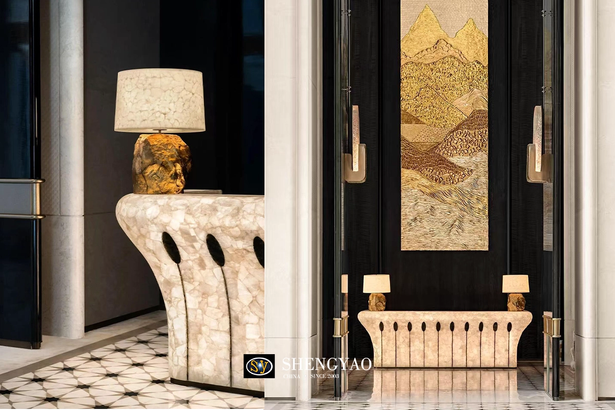semi precious stone slab bar counter