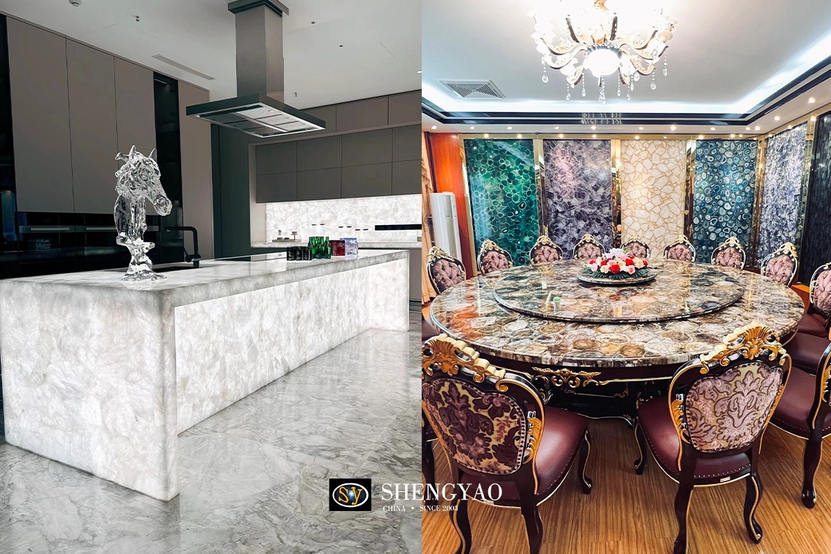 semi precious stone kitchen island counter and dining table