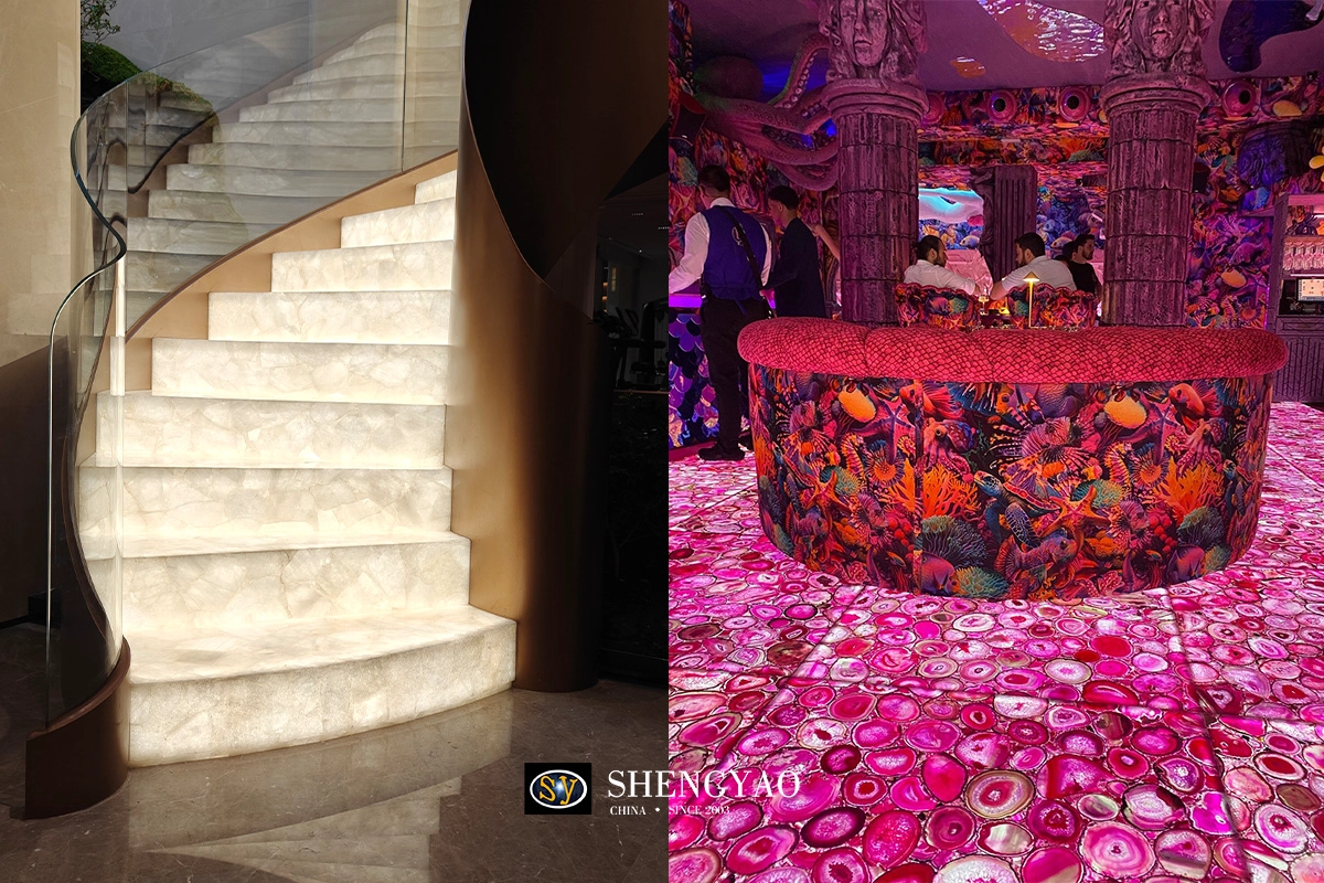 semi precious stone staircase flooring