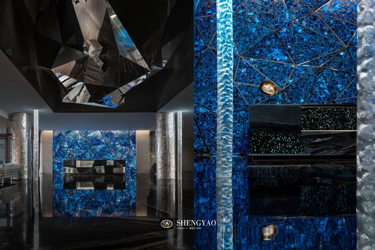 blue Sodalite jasper translucent wall panel