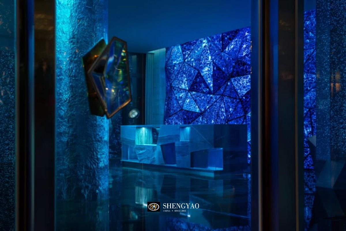 blue backlit semi precious stone wall cladding panel