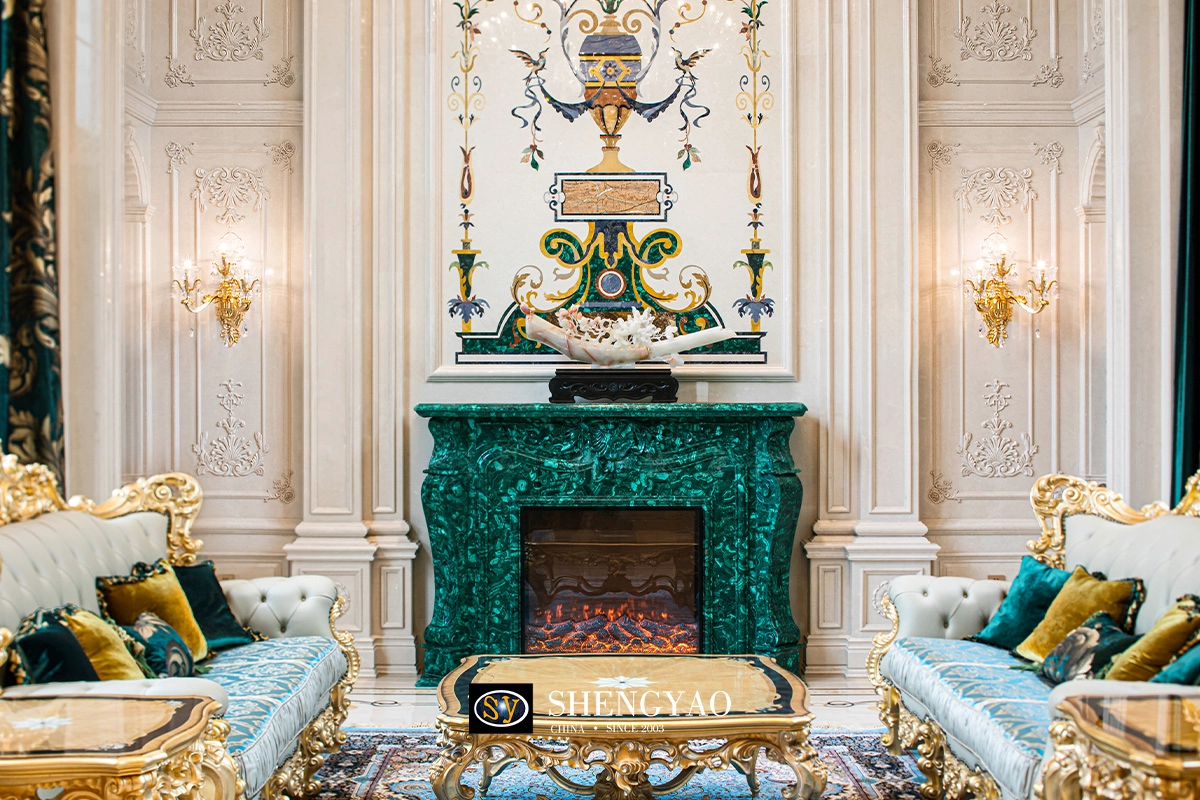 semi precious stone malachite fireplaces