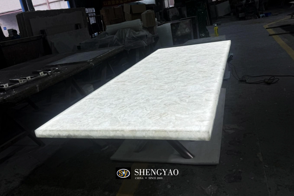 luxury backlit white crystal dining table