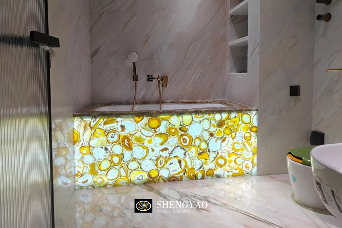 backlit yellow agate semi precious stone bathtub