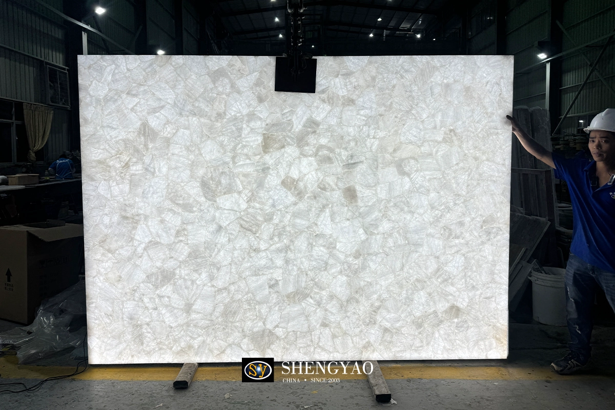 Large Size White Crystal Quartz Semi Precious Stone Slab