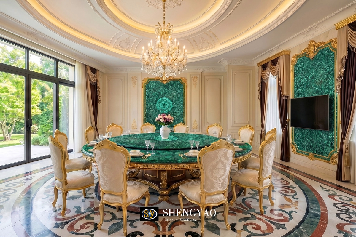 Large Round malachite semi precious stone dining table
