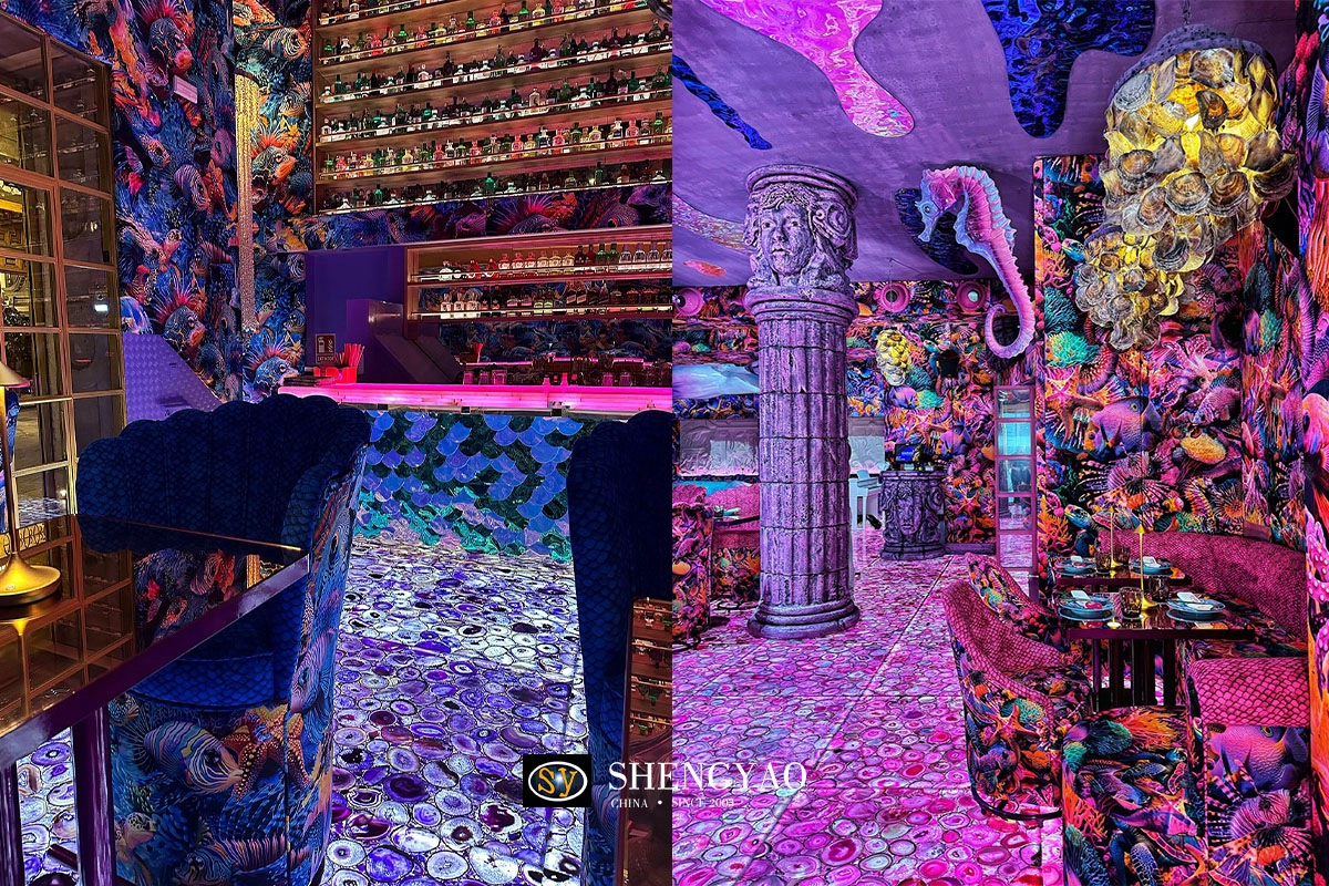 Backlit Restaurant Agate Stone Flooring