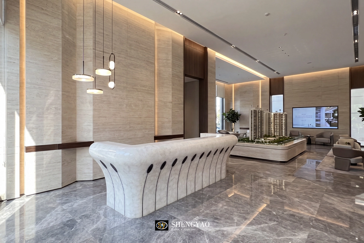 backlit white crystal quartz reception desk