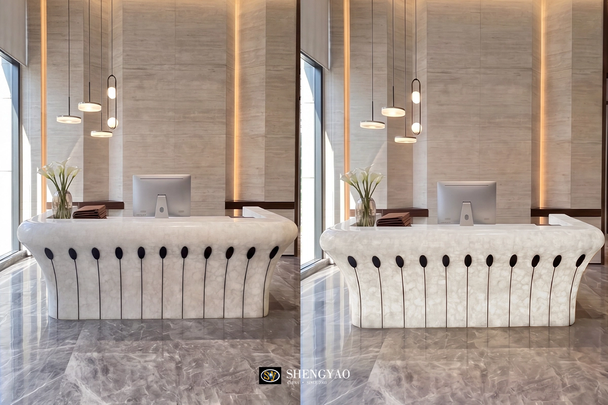 Luxury Illuminated white crystal bar counter