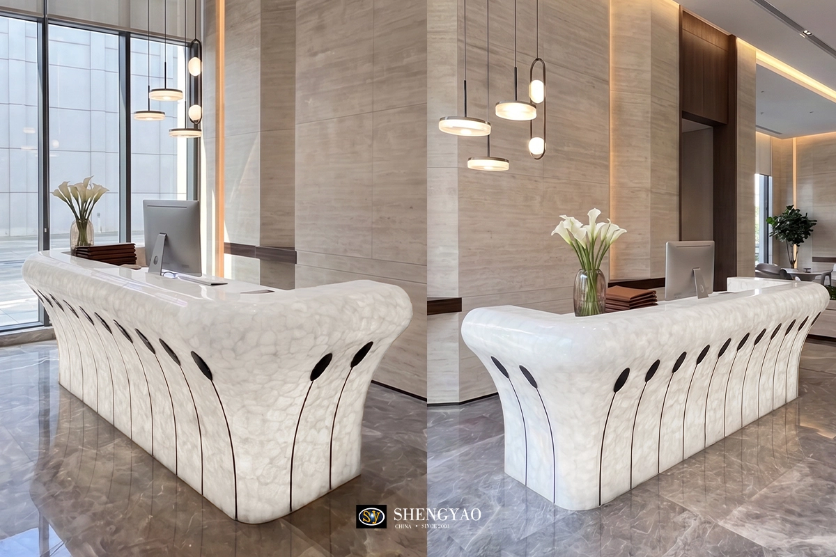 Custom semi precious stone crystal reception desk