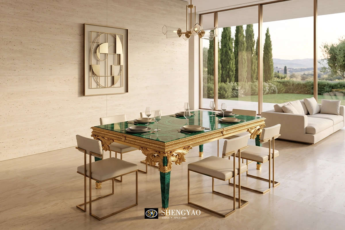 malachite dining table semi precious stone furniture