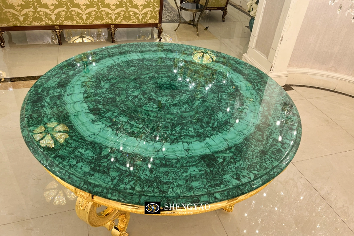 green malachite semi precious stone coffee table