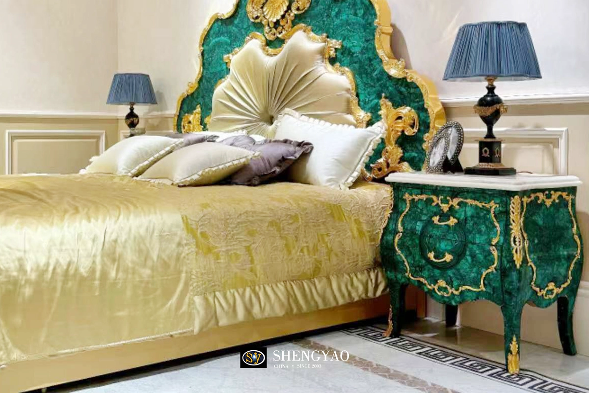 Meubles de luxe en pierre semi-précieuse, table de chevet en malachite