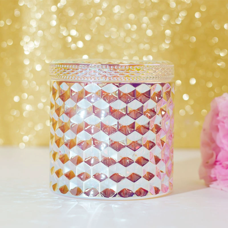 Lindo frasco de vela de diamante iridescente 12 onças
