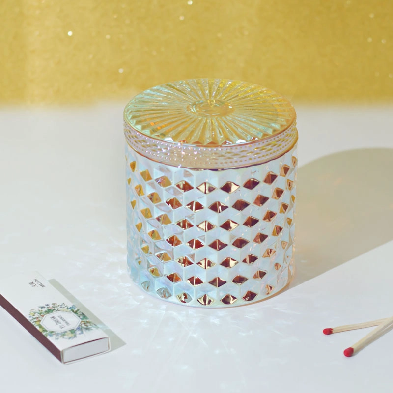 Lindo frasco de vela de diamante iridescente 12 onças