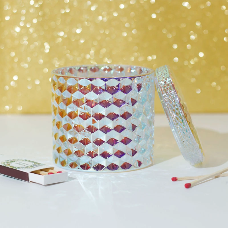 Lindo frasco de vela de diamante iridescente 12 onças