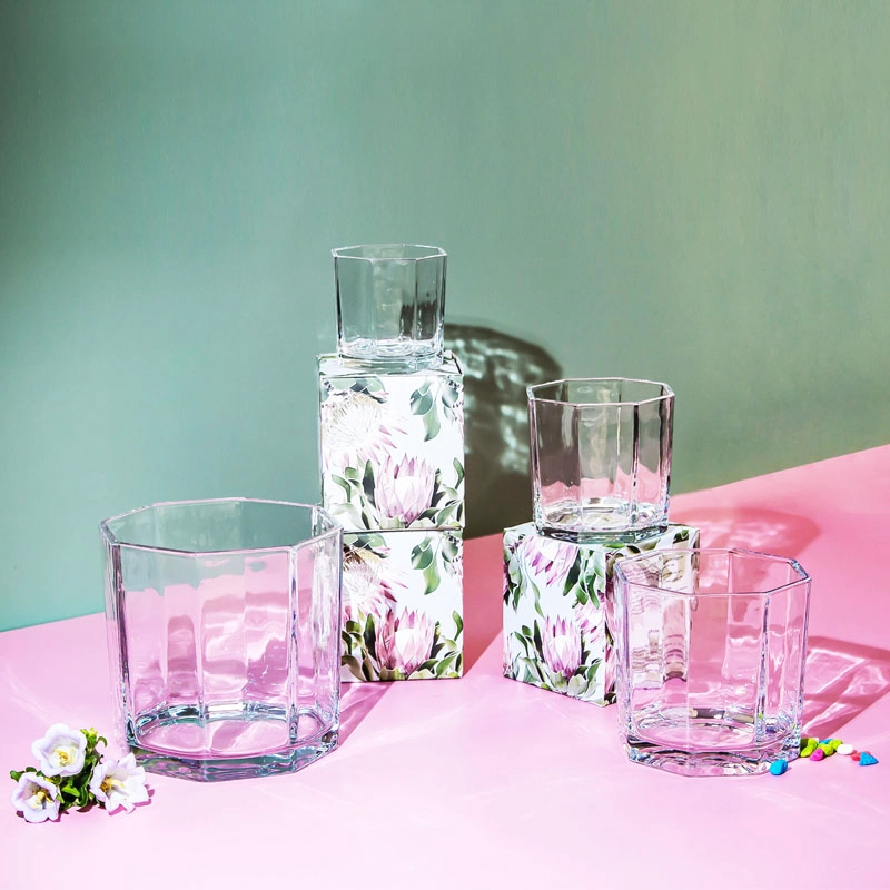 Suporte de vela de vidro transparente de 3 pavios Octangle 23 oz enchimentos para vela perfumada