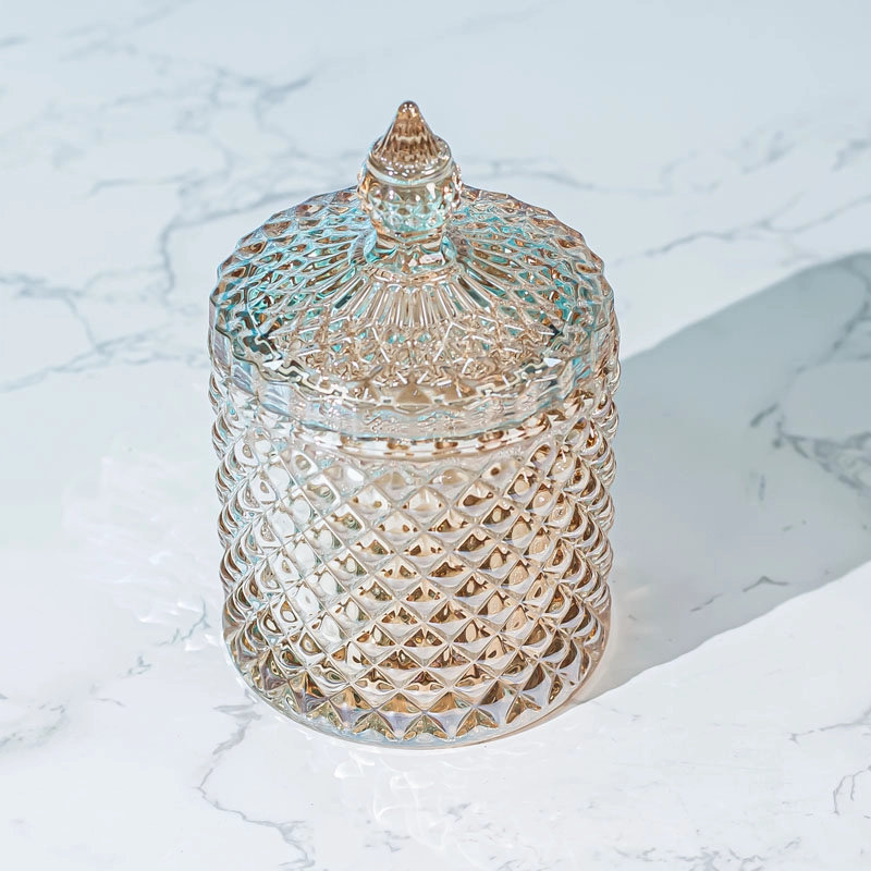 Iron Plating Geo Diamond Glass Candle Jar With Lid 230ml