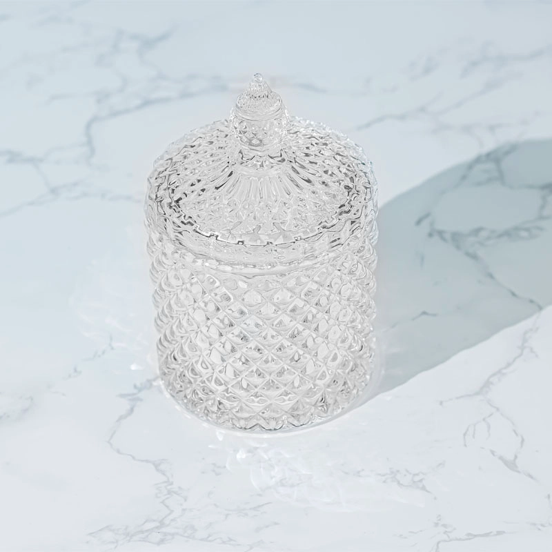 Crystal Geo Cut Glass Candle Jar With Lid Wholesale