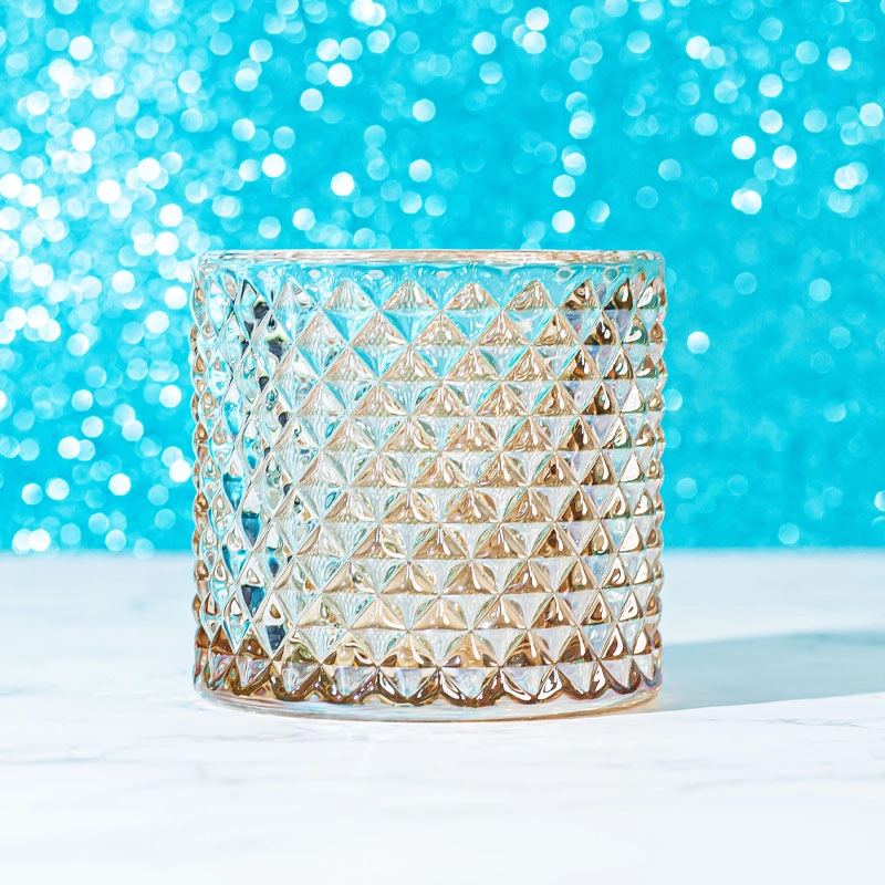 Iron Plating Geo Diamond Glass Candle Jar With Lid 230ml