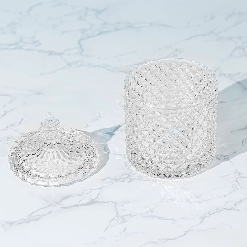 Crystal Geo Cut Glass Candle Jar With Lid Wholesale