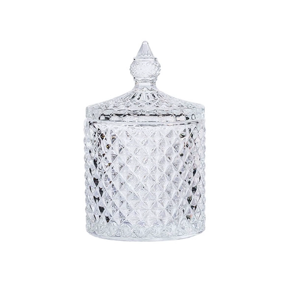 geo cut glass candle jar