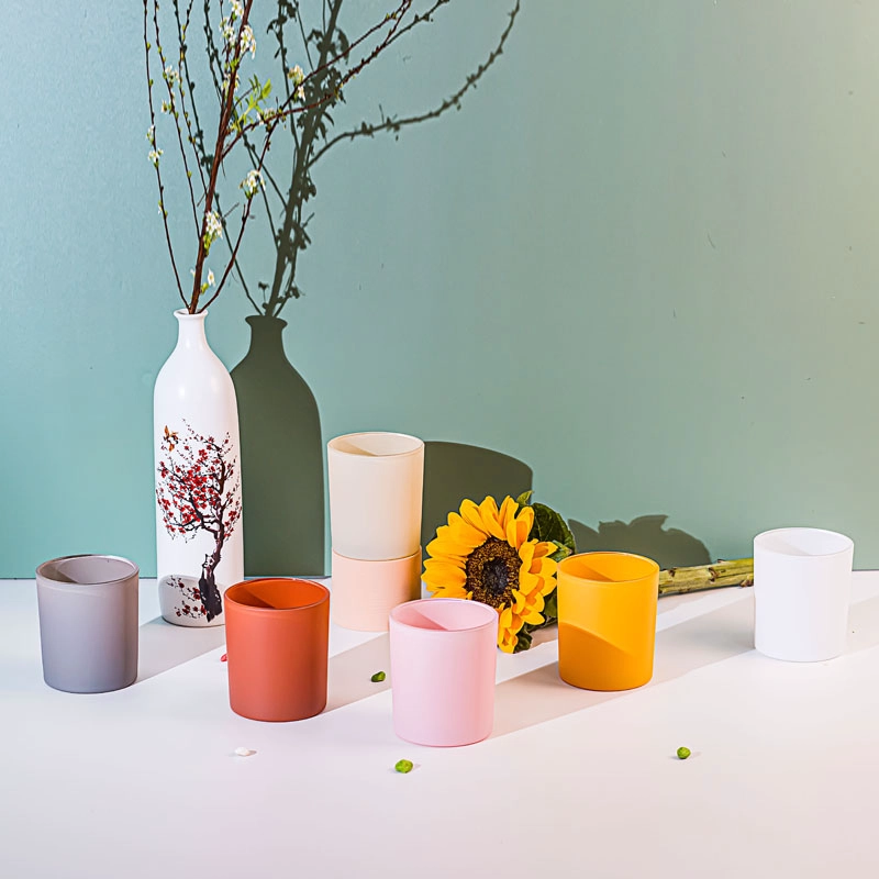 Lindo frasco de vidro de vela rosa de 8 onças para velas perfumadas de pêssego