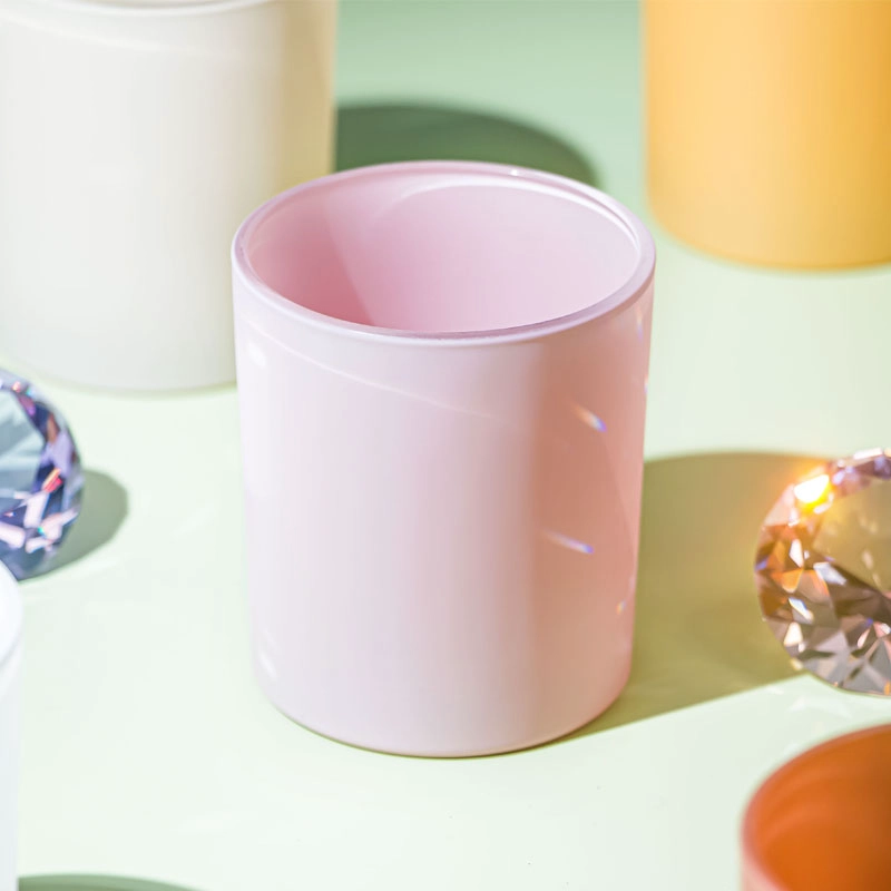 Lindo frasco de vidro de vela rosa de 8 onças para velas perfumadas de pêssego