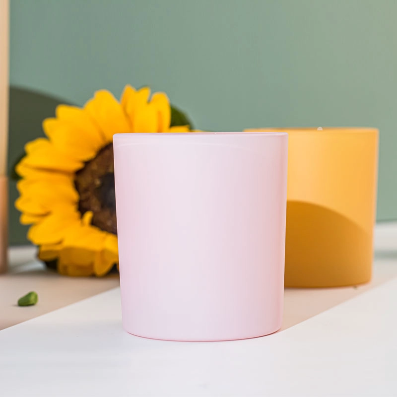 Lindo frasco de vidro de vela rosa de 8 onças para velas perfumadas de pêssego