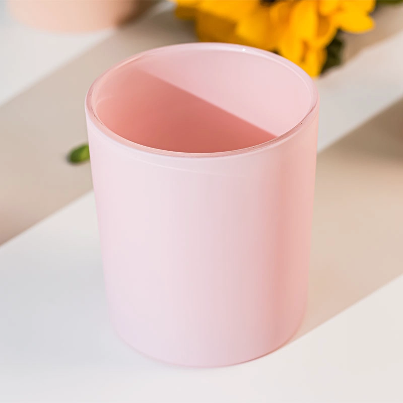 Lindo frasco de vidro de vela rosa de 8 onças para velas perfumadas de pêssego
